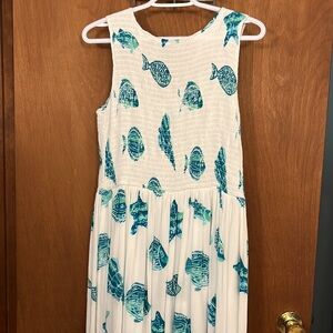 Kaktus Sleeveless Shells & Fish Scoop Neckline White Boho Nautical Midi Dress